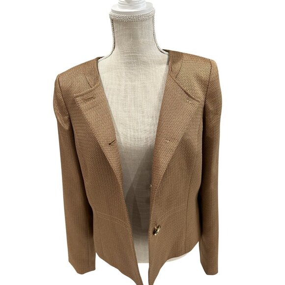 Tahari Arthur S. Levine Womens Jacquard Blazer Size 10 Brown - Picture 3 of 11